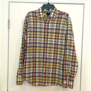 J Crew Button Down Slim Large Summer Plaid 100% Cotton Shirt